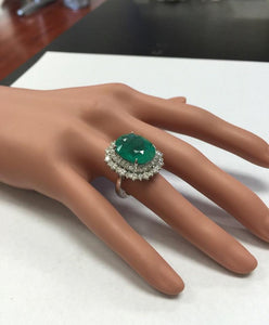 11.80 Carats Natural Emerald and Diamond 18K Solid White Gold Ring