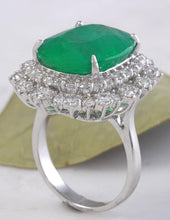 Load image into Gallery viewer, 11.80 Carats Natural Emerald and Diamond 18K Solid White Gold Ring