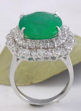 Load image into Gallery viewer, 11.80 Carats Natural Emerald and Diamond 18K Solid White Gold Ring