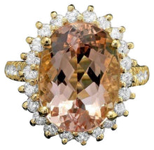 Load image into Gallery viewer, 9.00 Carats Natural Morganite and Diamond 14k Solid Yellow Gold Ring