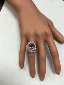 12.02 Carats Exquisite Natural Pink Kunzite and Diamond 14K Solid White Gold Ring