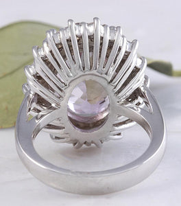 12.02 Carats Exquisite Natural Pink Kunzite and Diamond 14K Solid White Gold Ring