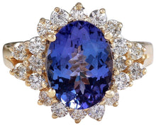 Load image into Gallery viewer, 3.84 Carats Natural Very Nice Looking Tanzanite and Diamond 14K Solid Yellow Gold Ring