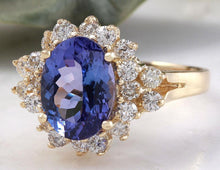 Load image into Gallery viewer, 3.84 Carats Natural Very Nice Looking Tanzanite and Diamond 14K Solid Yellow Gold Ring