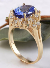 Load image into Gallery viewer, 3.84 Carats Natural Very Nice Looking Tanzanite and Diamond 14K Solid Yellow Gold Ring