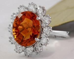 5.90 Carats Exquisite Natural Madeira Citrine and Diamond 14K Solid White Gold Ring
