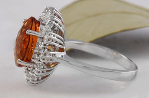 5.90 Carats Exquisite Natural Madeira Citrine and Diamond 14K Solid White Gold Ring