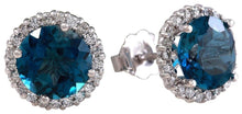 Load image into Gallery viewer, Exquisite 4.95 Carats Natural London Blue Topaz and Diamond 14K Solid White Gold Stud Earrings