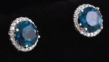 Load image into Gallery viewer, Exquisite 4.95 Carats Natural London Blue Topaz and Diamond 14K Solid White Gold Stud Earrings