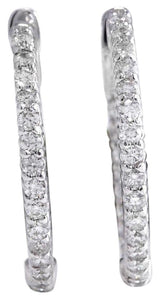 Exquisite 1.15 Carats Natural Diamond 14K Solid White Gold Hoop Earrings