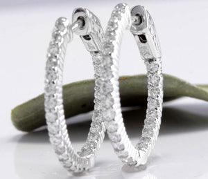 Exquisite 1.15 Carats Natural Diamond 14K Solid White Gold Hoop Earrings