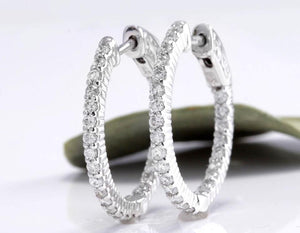 Exquisite 1.15 Carats Natural Diamond 14K Solid White Gold Hoop Earrings