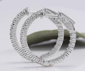 Exquisite 1.15 Carats Natural Diamond 14K Solid White Gold Hoop Earrings