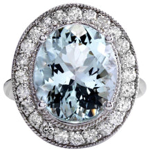 Load image into Gallery viewer, 7.26 Carats Natural Aquamarine and Diamond 14K Solid White Gold Ring