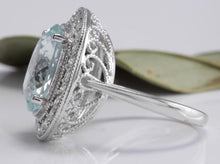 Load image into Gallery viewer, 7.26 Carats Natural Aquamarine and Diamond 14K Solid White Gold Ring