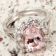 Load image into Gallery viewer, 3.70 Carats Exquisite Natural Morganite and Diamond 14K Solid White Gold Ring