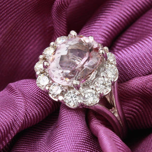 3.70 Carats Exquisite Natural Morganite and Diamond 14K Solid White Gold Ring