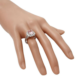 3.70 Carats Exquisite Natural Morganite and Diamond 14K Solid White Gold Ring