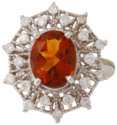 3.46 Carats Exquisite Natural Madeira Citrine and Diamond 14K Solid White Gold Ring