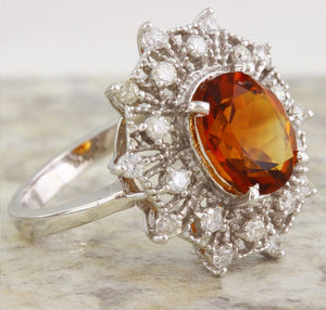 3.46 Carats Exquisite Natural Madeira Citrine and Diamond 14K Solid White Gold Ring