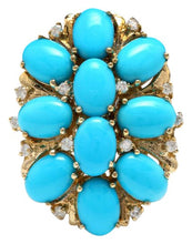 Load image into Gallery viewer, 6.80 Carats Impressive Natural Turquoise and Diamond 14K Yellow Gold Ring