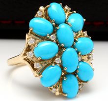 Load image into Gallery viewer, 6.80 Carats Impressive Natural Turquoise and Diamond 14K Yellow Gold Ring
