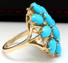 Load image into Gallery viewer, 6.80 Carats Impressive Natural Turquoise and Diamond 14K Yellow Gold Ring