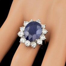 Load image into Gallery viewer, 11.90 Carats Exquisite Natural Blue Sapphire and Diamond 14K Solid White Gold Ring