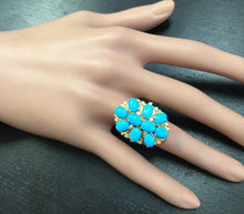 Load image into Gallery viewer, 6.80 Carats Impressive Natural Turquoise and Diamond 14K Yellow Gold Ring