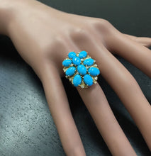 Load image into Gallery viewer, 6.80 Carats Impressive Natural Turquoise and Diamond 14K Yellow Gold Ring