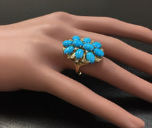 Load image into Gallery viewer, 6.80 Carats Impressive Natural Turquoise and Diamond 14K Yellow Gold Ring