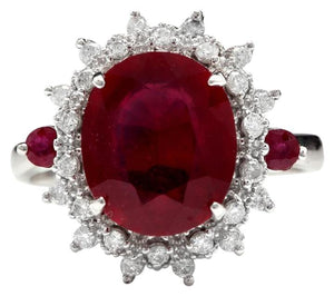 7.75 Carats Impressive Red Ruby and Diamond 14K White Gold Ring