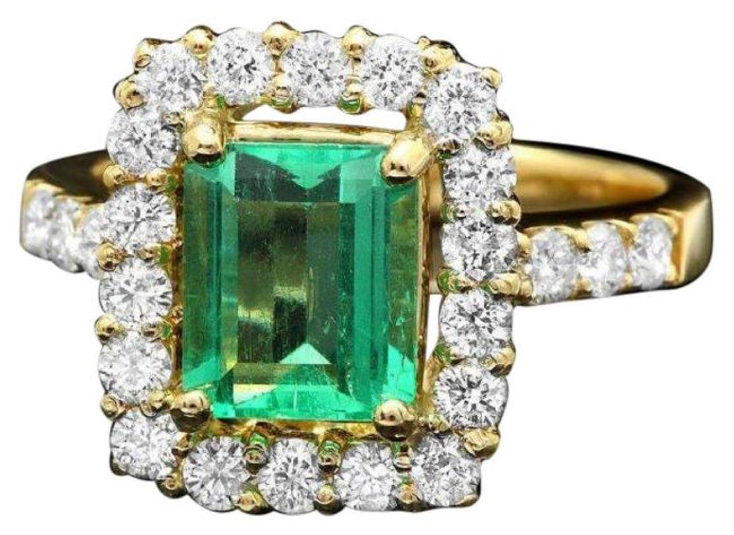 2.70ct Natural Emerald & Diamond 14k Solid Yellow Gold Ring