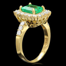 Load image into Gallery viewer, 2.70ct Natural Emerald &amp; Diamond 14k Solid Yellow Gold Ring