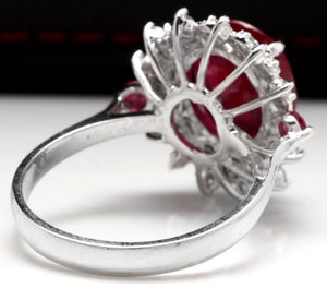 7.75 Carats Impressive Red Ruby and Diamond 14K White Gold Ring