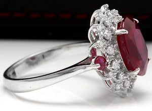 7.75 Carats Impressive Red Ruby and Diamond 14K White Gold Ring