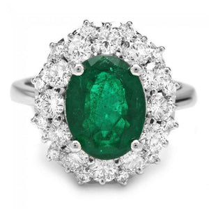 4.85 Carats Natural Emerald and Diamond 14K Solid White Gold Ring