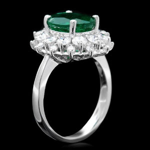 4.85 Carats Natural Emerald and Diamond 14K Solid White Gold Ring