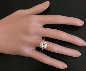 2.25 Carats Natural Morganite and Diamond 14K Solid Rose Gold Ring
