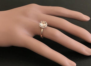2.25 Carats Natural Morganite and Diamond 14K Solid Rose Gold Ring