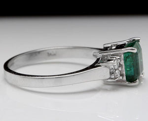 1.82 Carats Natural Emerald and Diamond 14K Solid White Gold Ring