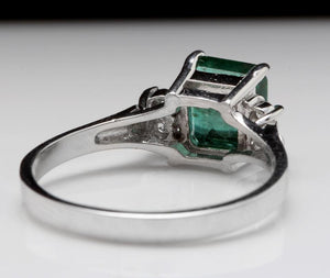 1.82 Carats Natural Emerald and Diamond 14K Solid White Gold Ring