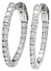 Exquisite 1.95 Carats Natural Diamond 14K Solid White Gold Hoop Earrings