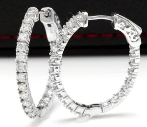 Exquisite 1.95 Carats Natural Diamond 14K Solid White Gold Hoop Earrings