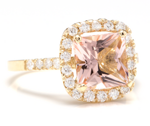 3.10 Carats Impressive Natural Morganite and Diamond 14K Yellow Gold Ring