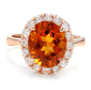2.70 Carats Exquisite Natural Madeira Citrine and Diamond 14K Solid Rose Gold Ring