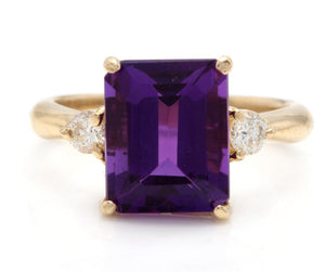 3.48 Carats Impressive Natural Amethyst and Diamond 14K Yellow Gold Ring