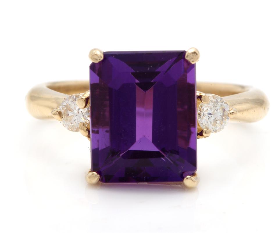 3.48 Carats Impressive Natural Amethyst and Diamond 14K Yellow Gold Ring