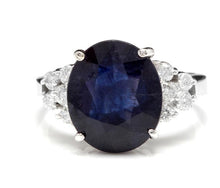 Load image into Gallery viewer, 9.60 Carats Exquisite Natural Blue Sapphire and Diamond 14K Solid White Gold Ring