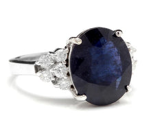 Load image into Gallery viewer, 9.60 Carats Exquisite Natural Blue Sapphire and Diamond 14K Solid White Gold Ring